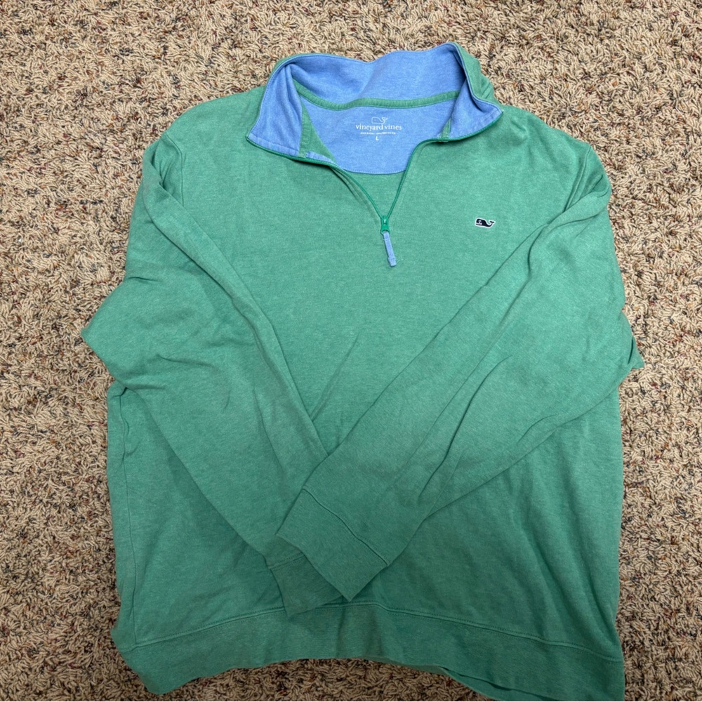Vineyard Vines Green and Blue Zip-Up Sweater